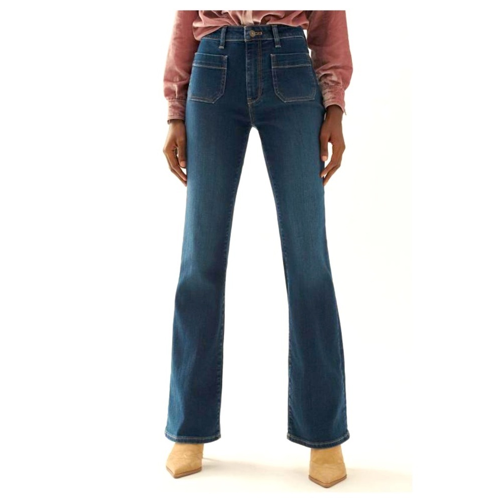 Pilcro Dark Indigo High-Rise Wide Leg Patch Pocket Jeans Size 29